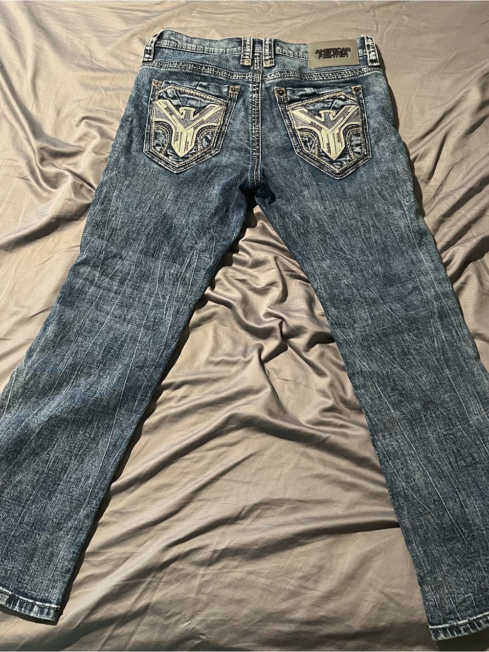 American Fighter embroidered jeans Blue Washed with Contrast Trim